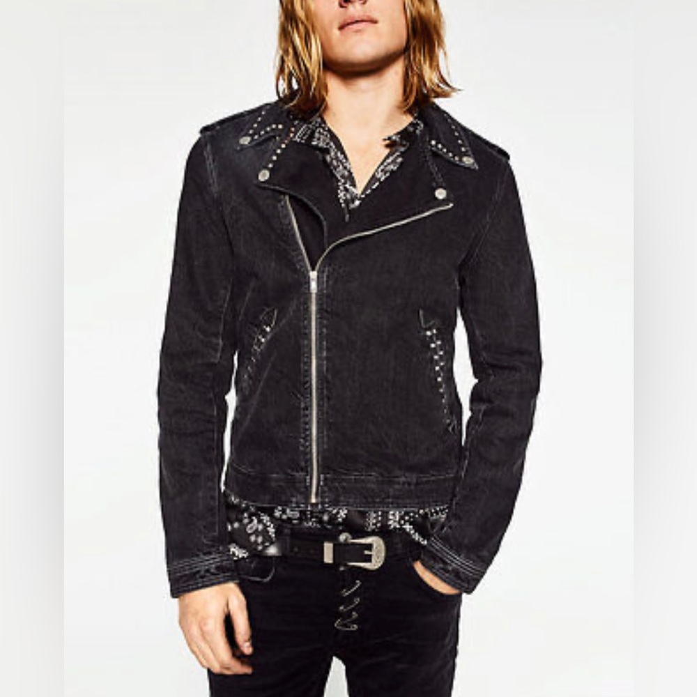 ZARA MAN Legend Collection Black Studded Biker Jacket